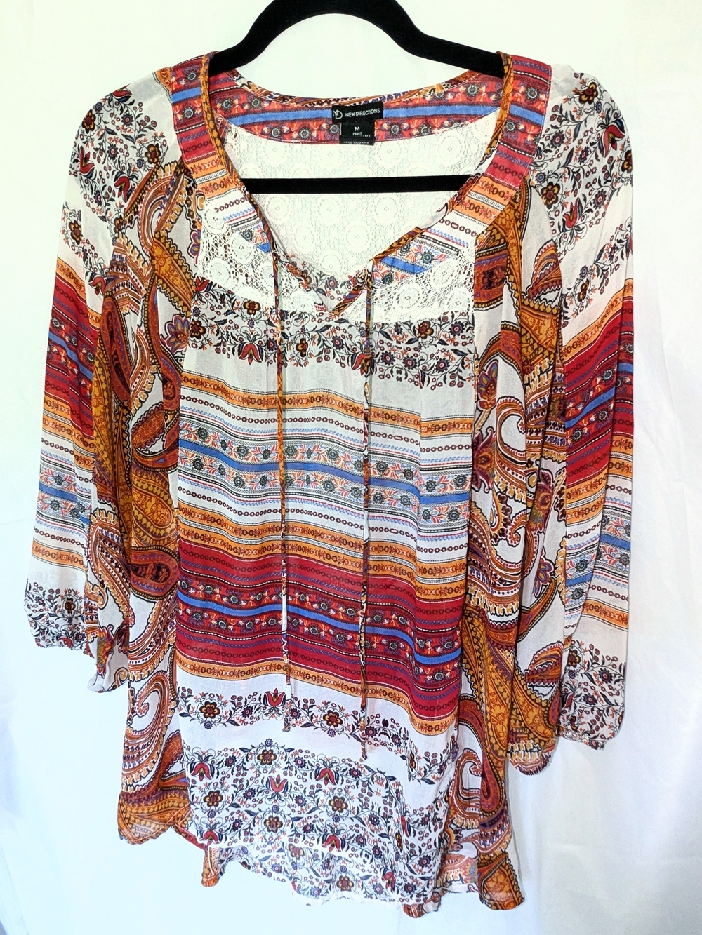 new directions Multicolor Paisley Stripe Lace-Trim Peasant Tunic